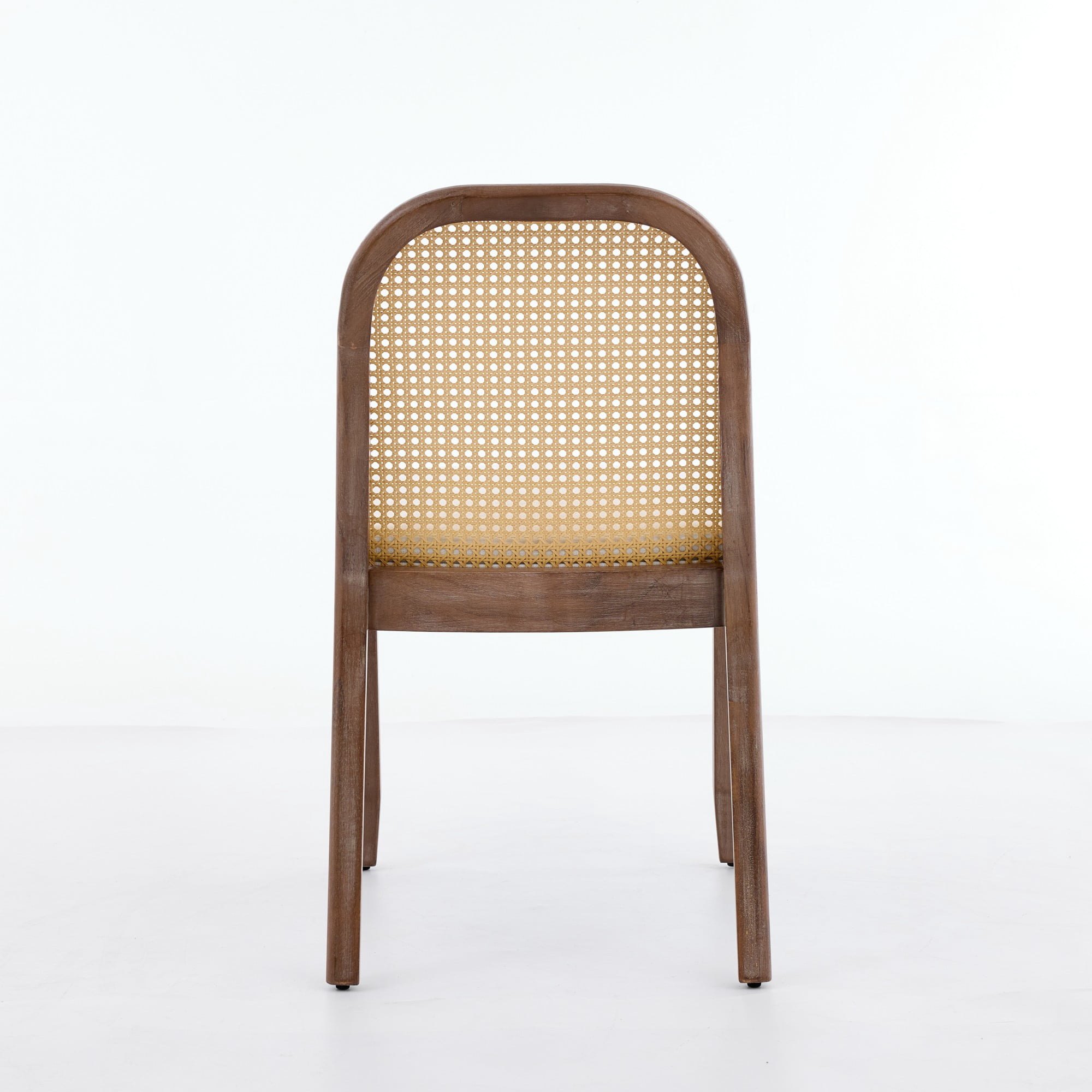 Set of 2 Curved Arched Cane Back Dining Chairs, Farmhouse Side Chairs, Distressed Solid Wood Frame, Chenille Cushion with S-Spring and Sponge,Armless Accent Chairs for Kitchen, Beige