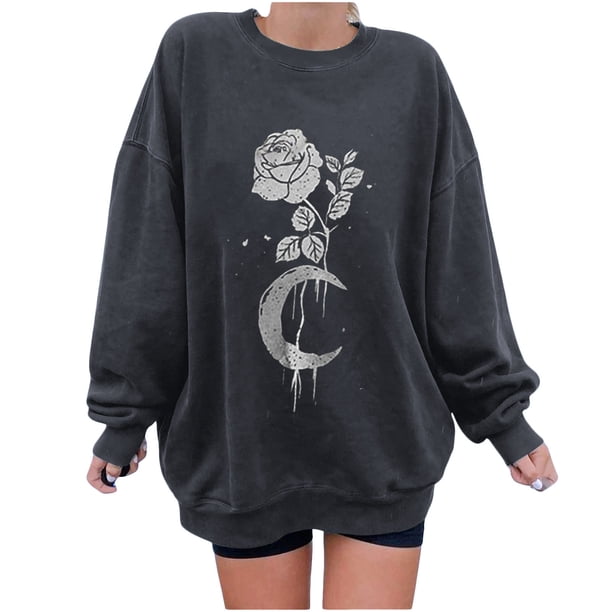 Sudadera con estampado de cambio de cuello redondo de manga larga suelta con estampado de sol y luna divertido vintage para mujer Pompotops gfhjh10505