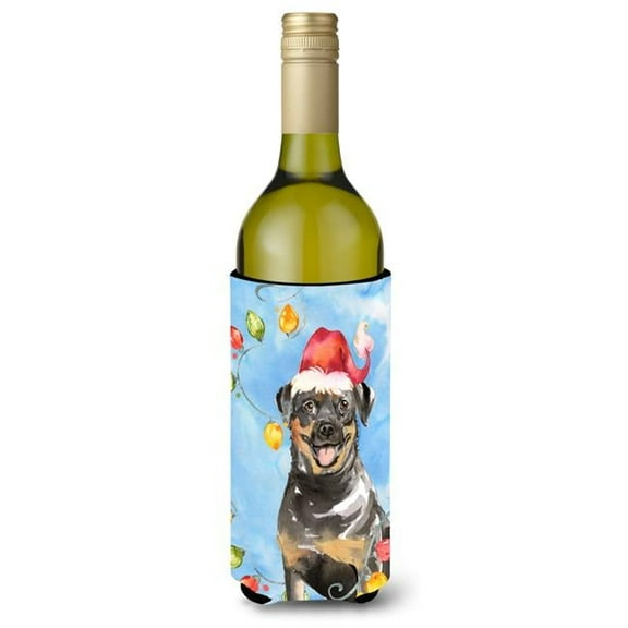 Christmas Lights Rottweiler Wine Bottle Beverage Insulator Hugger