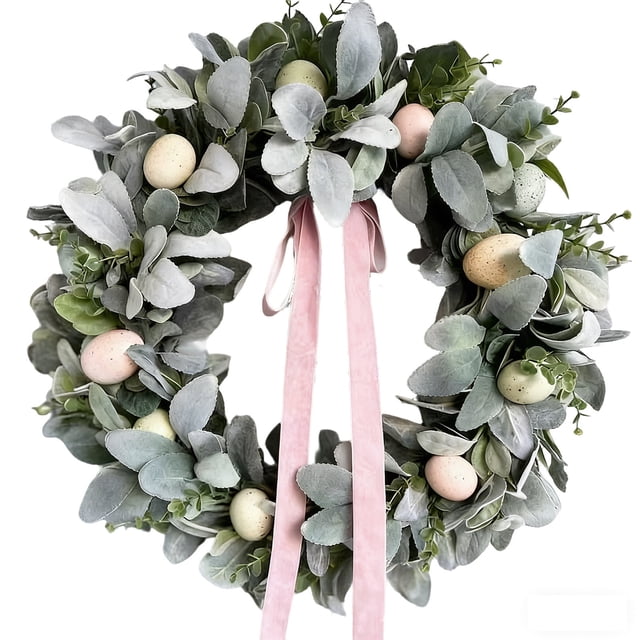 Easter Wreath for Front Door, Spring Greenery Wreath for Wall and Door Frame Hanging Decor, Holiday Wreath for Indoor Window Decorations, Festive Home Accent