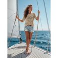 thumbnail image 6 of Women's Summer Short Sleeve Crochet Tops Hollow Out Floral Sweaters Beach Vacation Cruise Outfits Color S, 6 of 9
