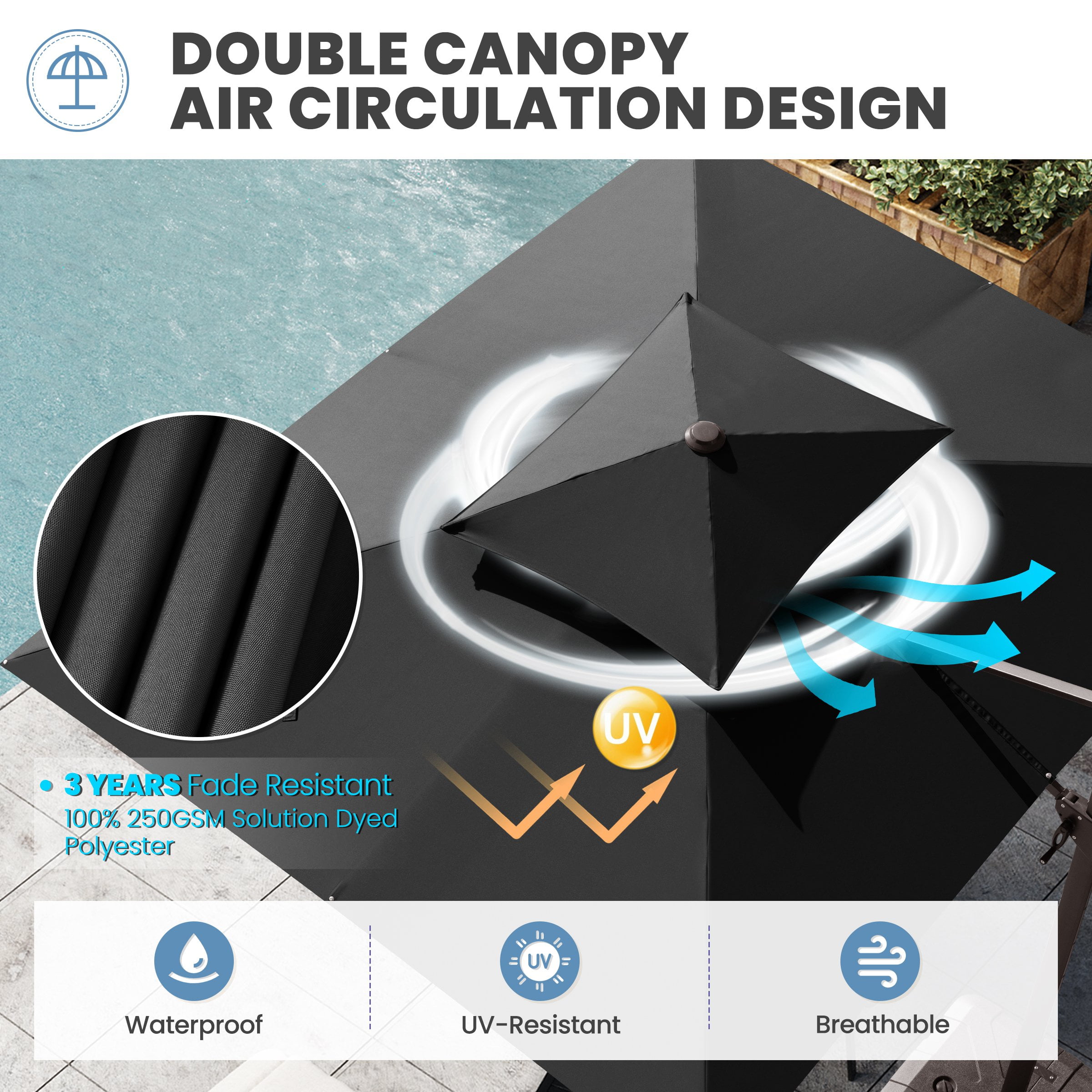 Crestlive Products 9 ft x 11 ft Rectangle Outdoor Patio Umbrella Cantilever, 360° Rotation, Outdoor Large Offset Umbrella for Patio, Pool, Deck, Black