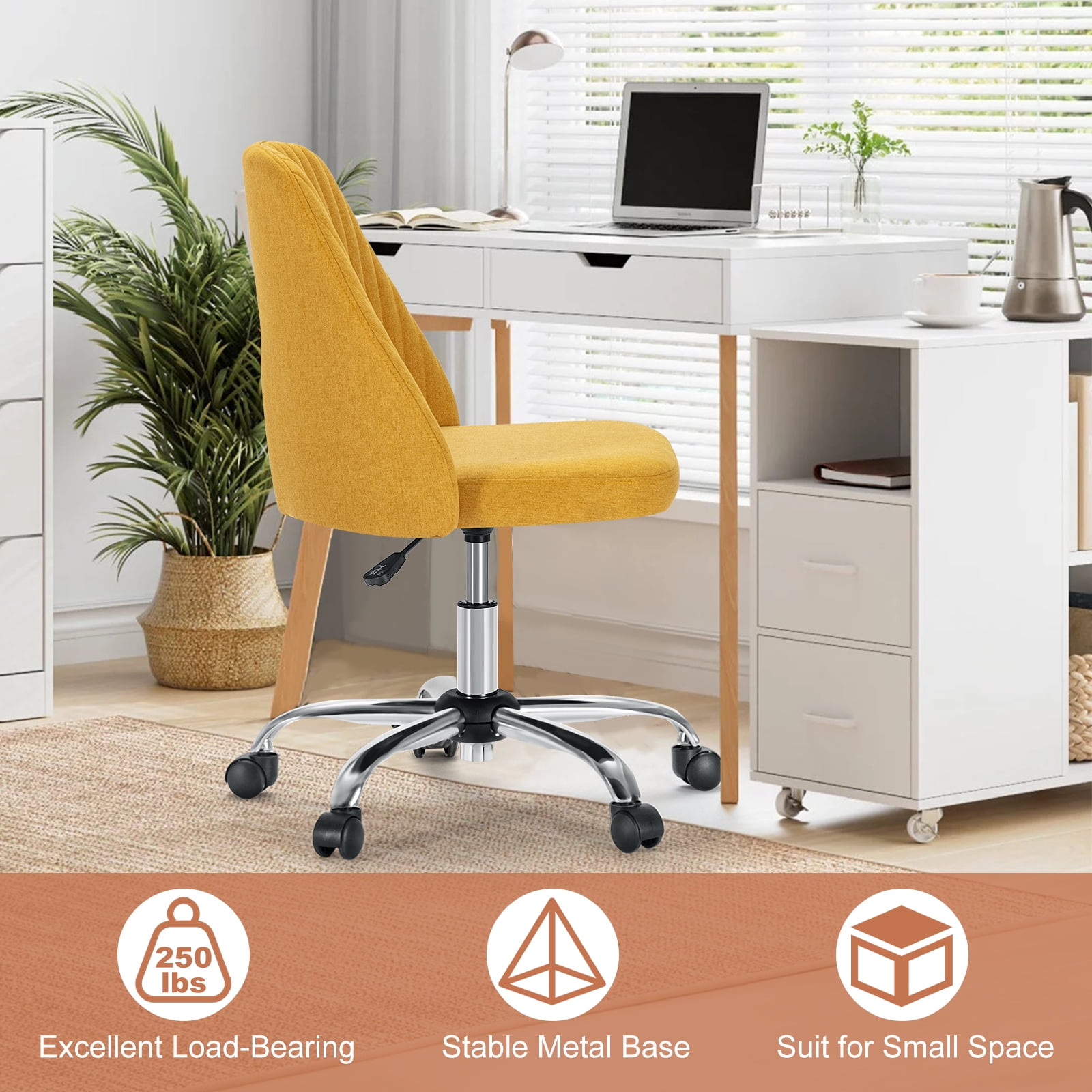 Armless Adjustable Swivel Desk Chair with Wheels