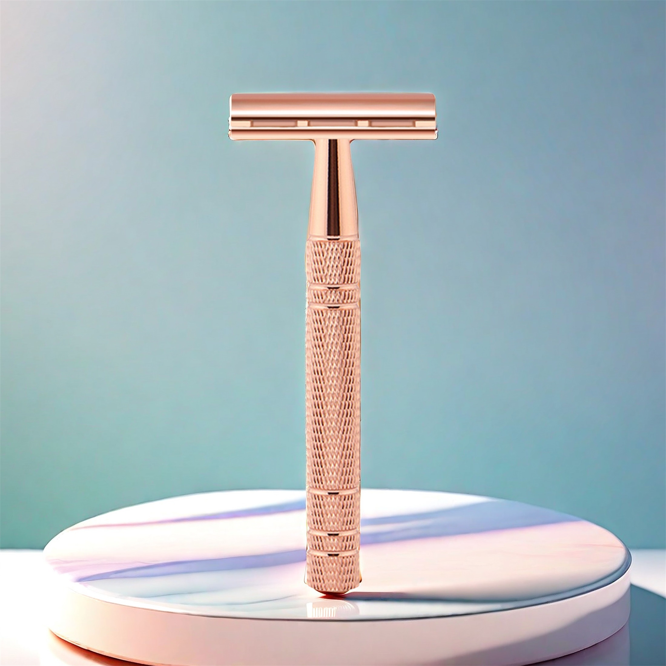 Waysh Classic Wet Shave Men's & Women's 20 Blade Safety Razor Kit with Stand, Rose Gold