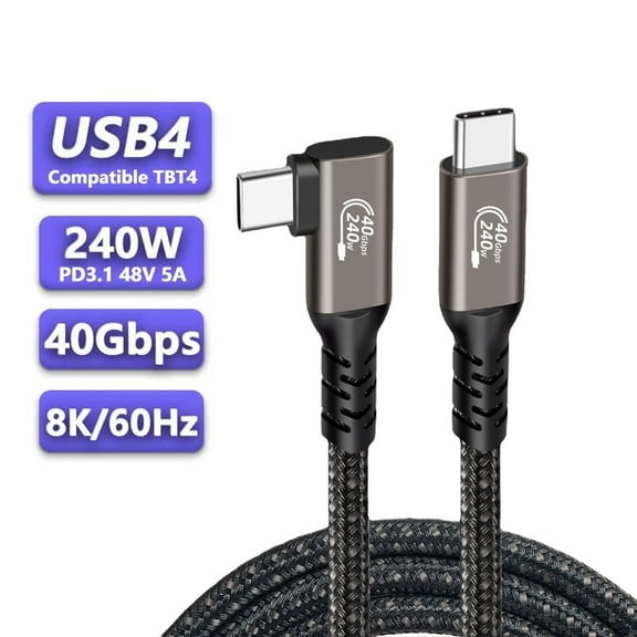 AUBEAMTO USB 4 Cable 1.65 ft [USB-IF Certified], Right Angle 40Gbps USB 4 Cable Supports 8K HD Display, 40 Gbps Data Transfer, 240W Charging USB C to Type-C Cable, for Laptop, Hub, Docking, and More