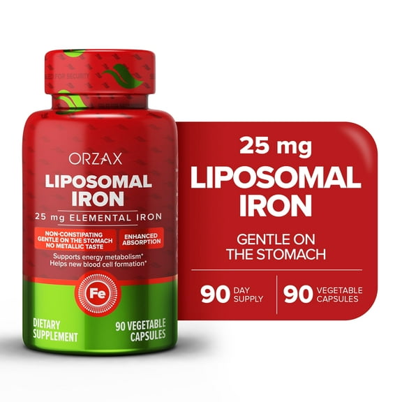 ORZAX High Absorption Iron Supplement, 25mg Elemental Iron, Blood Builder, 90 Vegetable Capsules