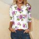 thumbnail image 1 of ICHUANYI Clearance Women's Fashion Three Quarter Sleeve Retro V-Neck Easter Printed Loose Tops Blouse(Purple, L) ICHUANYI WER2023080914601, 1 of 5