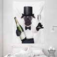 thumbnail image 1 of Pug Tapestry, Celebration Dog with Champagne Bottle while Toasting Happy Moments Photographs, Wall Hanging for Bedroom Living Room Dorm Decor, 60W X 80L Inches, Black White Emerald, by Ambesonne, 1 of 2