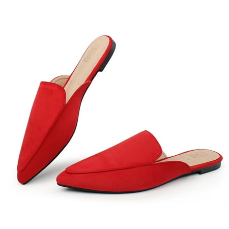 

Hawkwell Women s Backless Slip on Slides Comfortable Loafer Shoes Flats Pointed Toe Mules Red Synthetic 7 M US