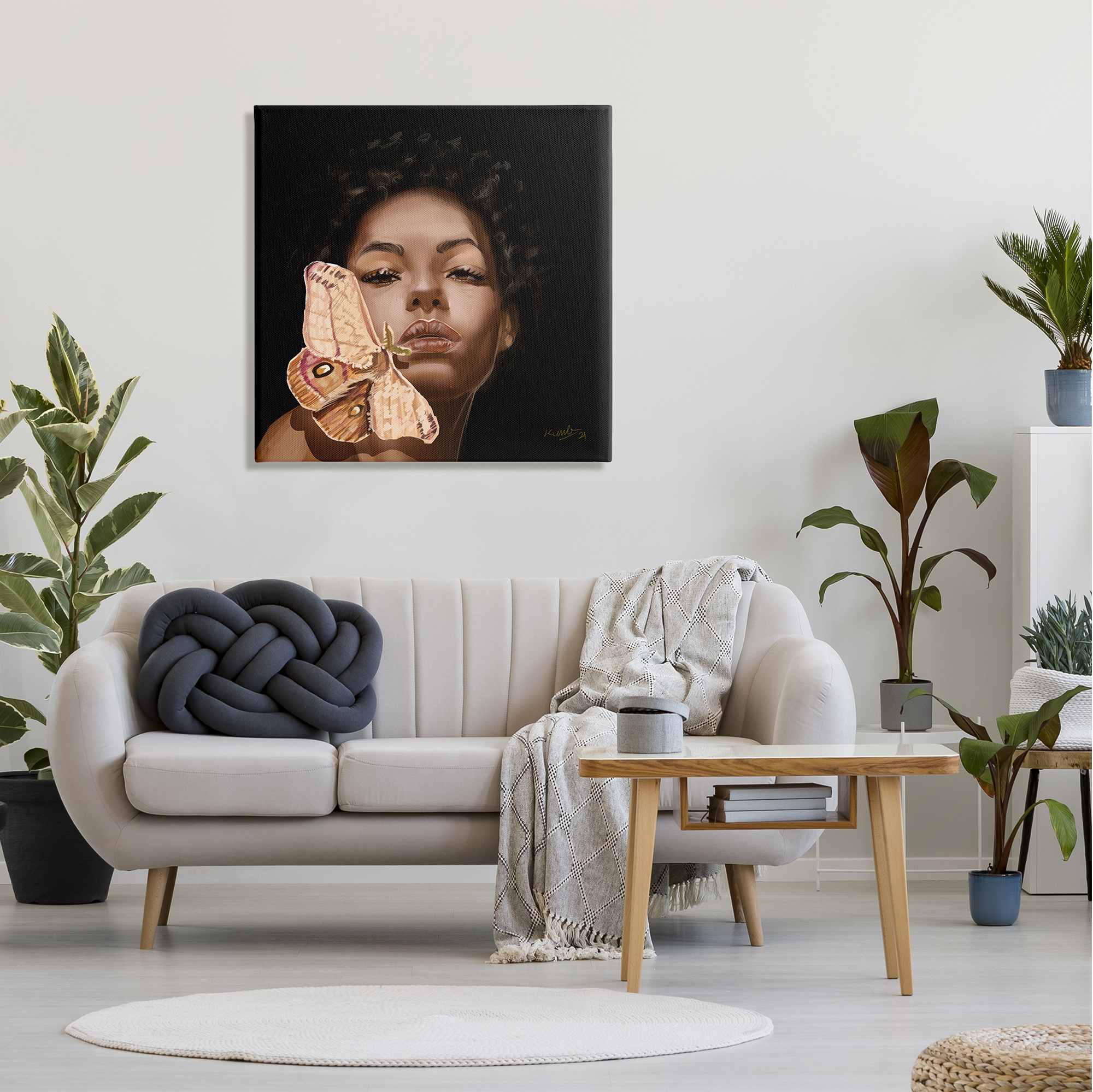 Stupell Industries Surreal African Female Portrait Butterfly Insect Wood Nymph,30 x 30, Design by Adekunle Adeleke