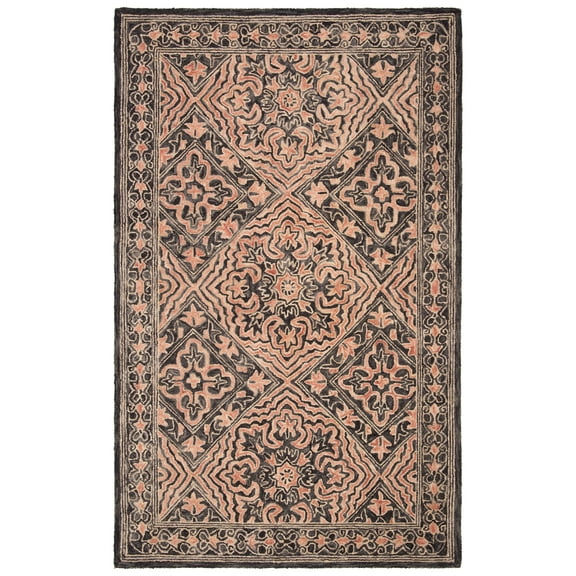SAFAVIEH Trace Dulcibella Floral Bordered Wool Area Rug, Black/Red, 4' x 6'
