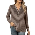 thumbnail image 1 of MeetoTime T-Shirt à Manches Longues Rayé pour Femmes Tunique Décontractée à Col en V Boutonnée Tenue Décontractée Douce d'Automne, 1 of 8