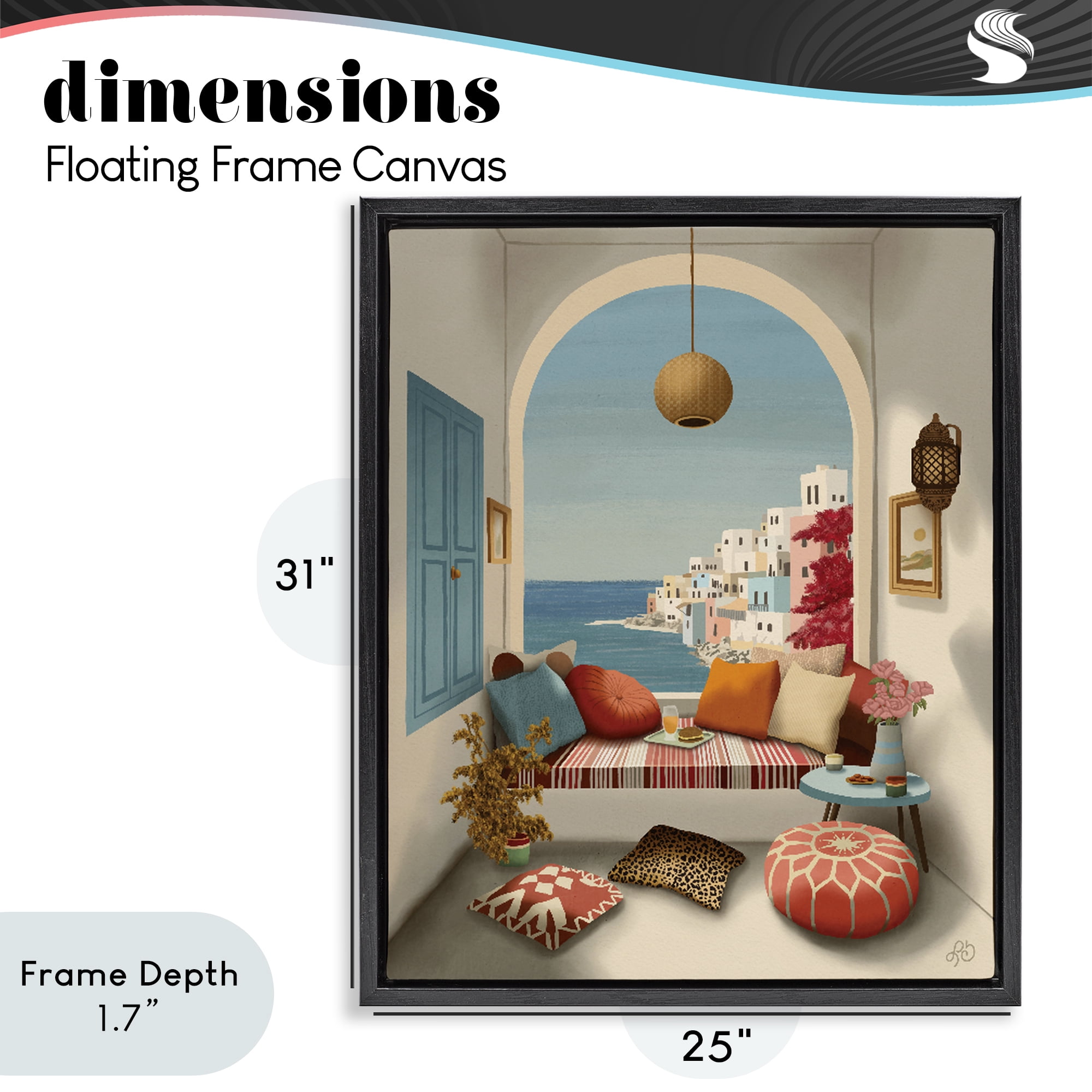 Stupell Industries Mediterranean Seaside Window View Black Framed Floater Canvas Wall Art, design by Lisa R Dumm