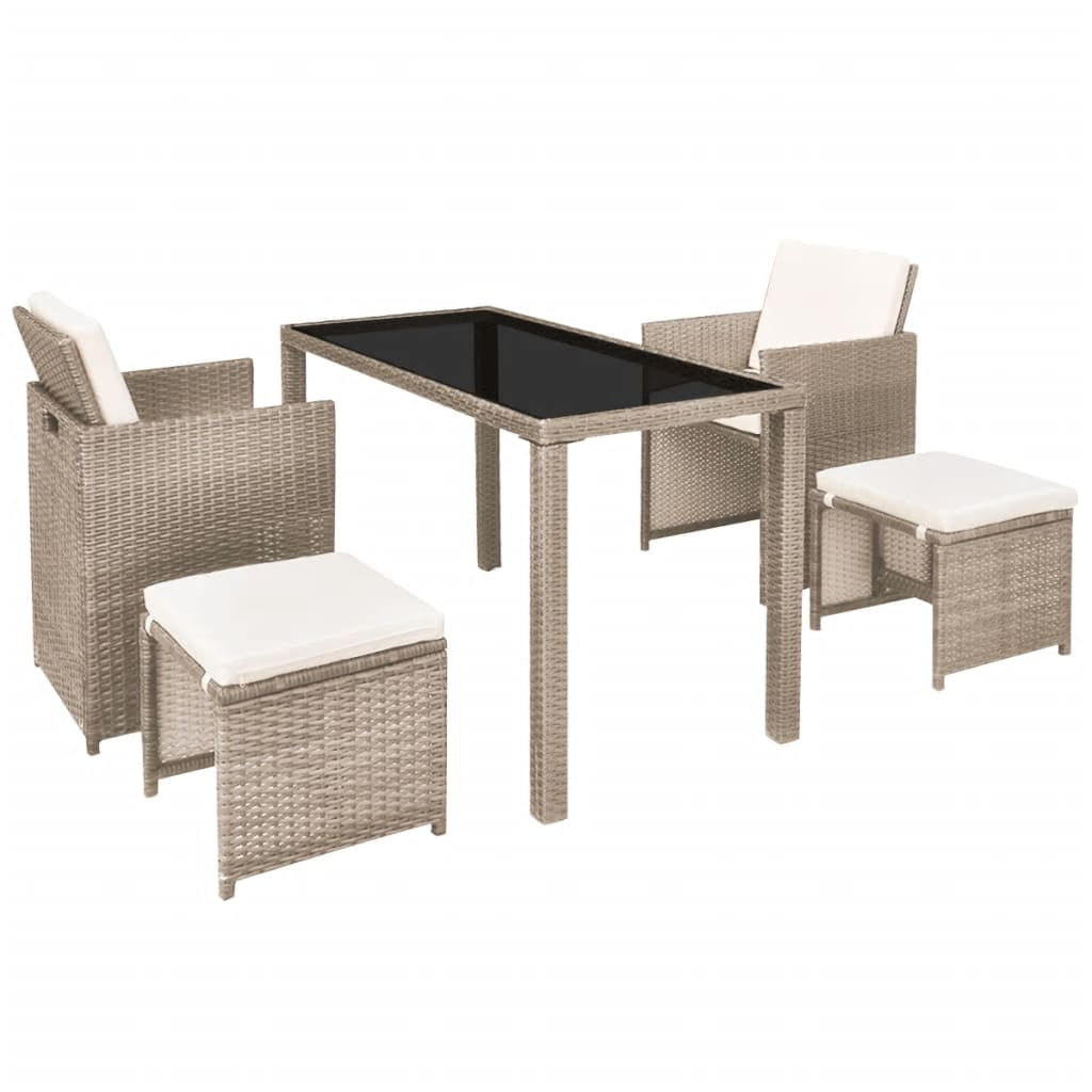 Kepooman 5 Pcs Patio Rattan Dining Table Sets with Glass Table for Outdoor Garden, Beige Kepooman 5 Pcs Patio Rattan Dining Table Sets with Glass Table for Outdoor Garden, Beige