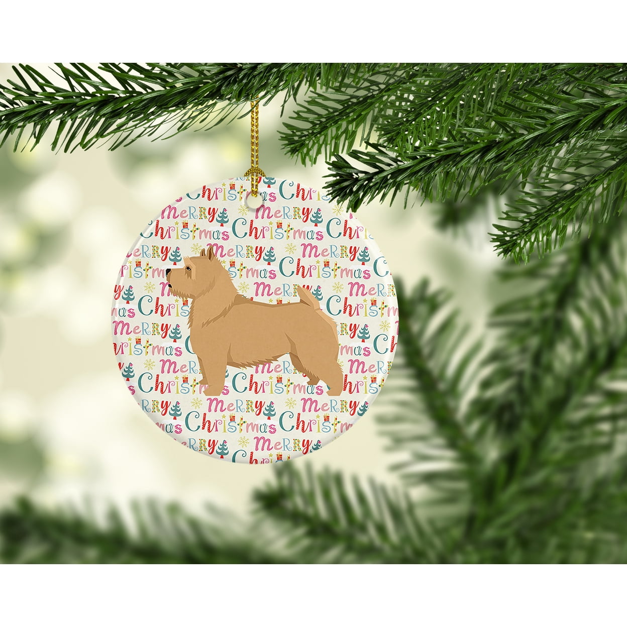Norwich Terrier Merry Christmas Ceramic Ornament 2.8 in x 2.8 in