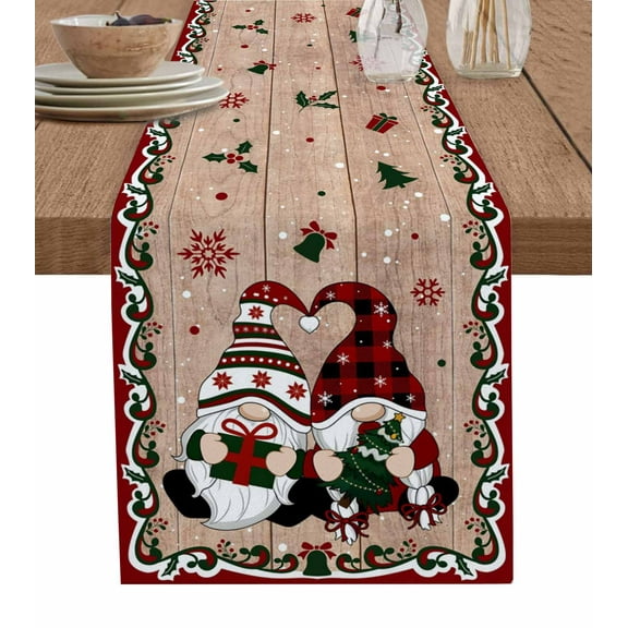 Table Runners 72 Inches Long Dress Scarves, Merry Christmas Farmhouse Kitchen/Dining Table Runner, Coffee Tablerunners, Xmas Gnomes Snowflake Wooden Winter 13x72 Inch