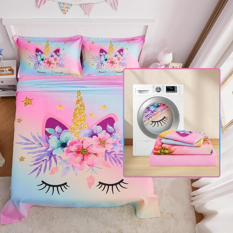 Twin Size Bed Sheets Set for Kids Girls Piece Pink Unicorn Kids