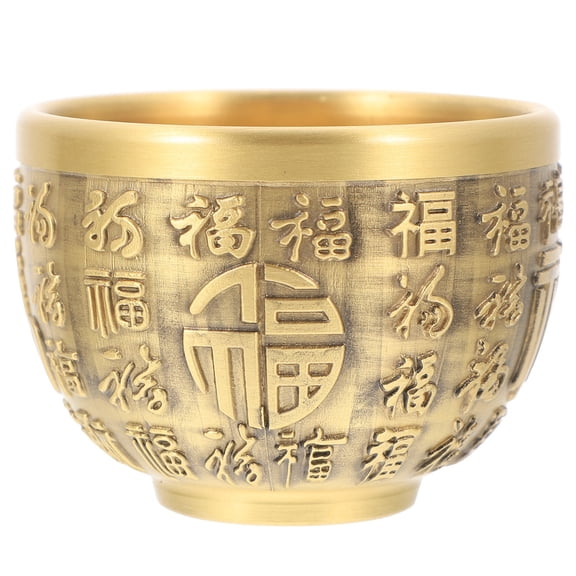 QIFULL Golden Brass Treasure Basin for Home Meditation and Office Tabletop Decoration