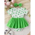 thumbnail image 3 of Bagilaanoe Newborn Easter Outfits Baby Girl Rompers Dress Print Short Sleeve Bodysuits + Headband 3M 6M 9M 12M 18M Infant Patchwork A-line Dresses, 3 of 8