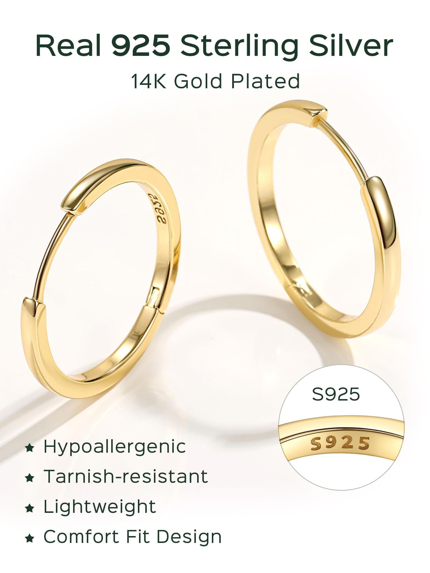 ChicSilver 14K Gold Plated Hoops Earrings for Women Huggie Earrings for Women 18MM Gold Plated Small Hoop Earring