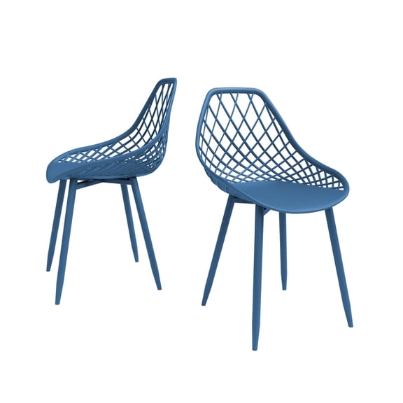 Jamesdar Kurv Commercial Dining Chair Set of 2, Indoor Outdoor Restaurant & Café Seating, Polypropylene Seat with Steel Legs, 300 lb Capacity, Berry Blue