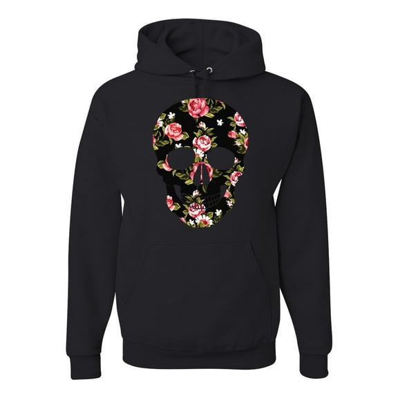 Creepy Tulip Nature Floral Skull Fashion Graphic Hoodie Sweatshirt, Black, Small