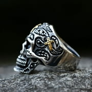 ZMY Home Stainless Steel Skull Ring with Cross Perfect for Gothic Fashion and Biker Style Jewelry (11)