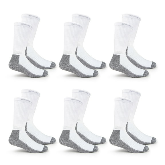 Fruit of the Loom Work Gear Crew Socks for Men, White, Sizes 6-12 (6-pack)