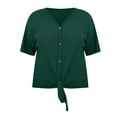 thumbnail image 5 of 2DXuixsh Womens Shirts Womens Plus Size Tops Short Sleeve V Neck Knit Tunic Blouse Tie Front Button up T Shirts Shirts for Women Green Size Xxxxxl, 5 of 5