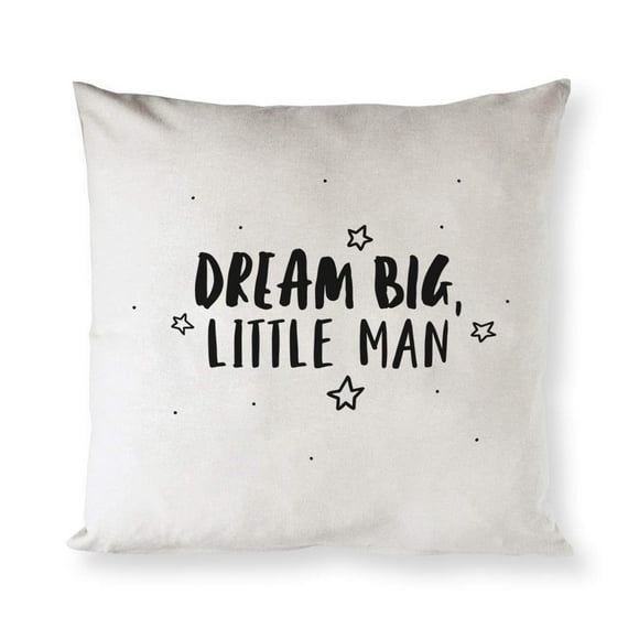 The Cotton & Canvas Housse de Coussin de Garderie Dream Big Little Man, Taie d'Oreiller, Housse de Coussin Décorative pour Enfants, Chambre d'Enfants, Canapé, Sofa (Couleur Naturelle, Pas Blanc)