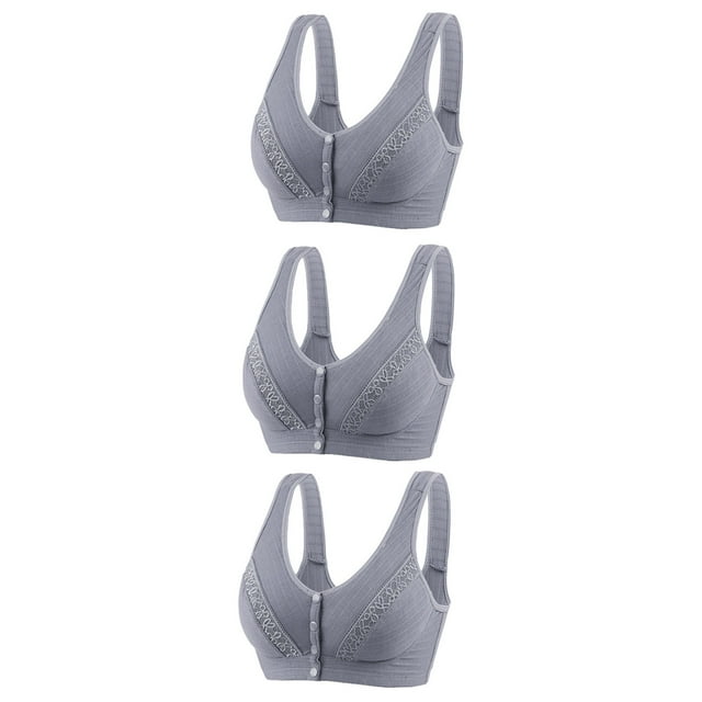 Timegard 3pc Bras for Women No Underwire High Support Front Closure Button Bralette Comfort Daily Bras
