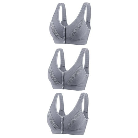 YWDJ Bras for Women Half Cup 3 Pack Front Closure Nursing Bras No Wires Comfortable Bras Wide Strap Full Coverage Bras Push up Wrap Bras Padded Plus Size Comfy Solid Comfy Bras Gray 3XL