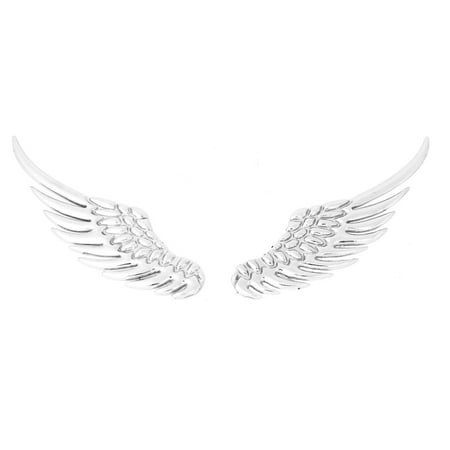 Car Sticker Emblem Unique Bargains 2 x Silver Tone Metal 3D Wings Design Sticker Badge Emblem for Car ()