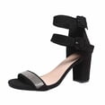 thumbnail image 3 of Black Block Heels For Women Open Toe Sandals Ankle Strap Chunky Heels Summer Dressy Ladies Shinny Rhinestone Shoes, 3 of 9