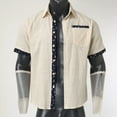 thumbnail image 6 of Mens Hawaiian Shirt Short Sleeve Holiday Button Color Contrast Lapel Top Summer Casual Comfortable Beach Shirts for Men Khaki XL, 6 of 7