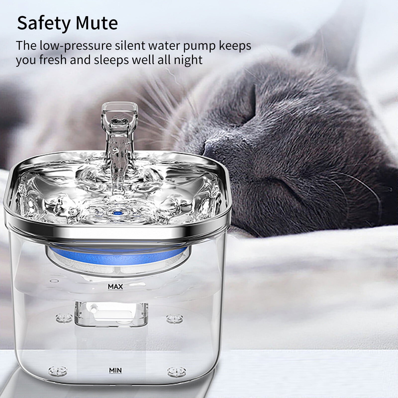 Cat Water Fountain 2L/67oz Semi Stainless Steel Pet Drinking Fountain Automatic Water Dispenser with Silent Water Pump for Cat Dog Other Pet 5V