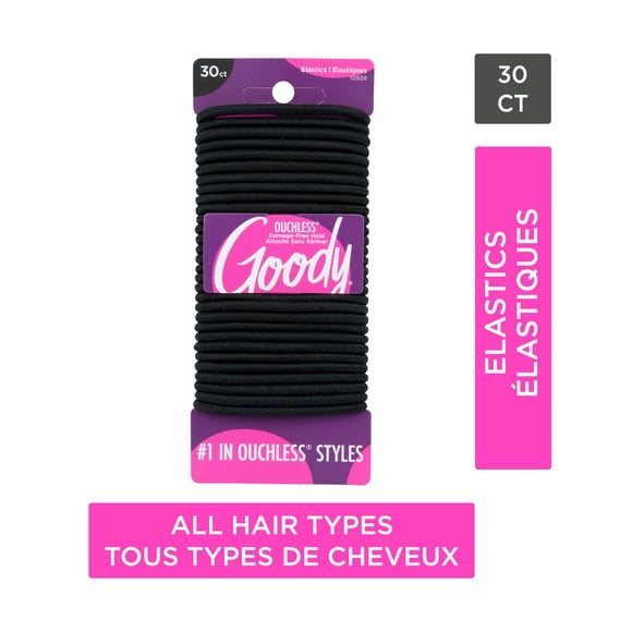 Goody Ouchless Black Hair Elastics - No Metal Gentle Hair Ties - 30 Ct