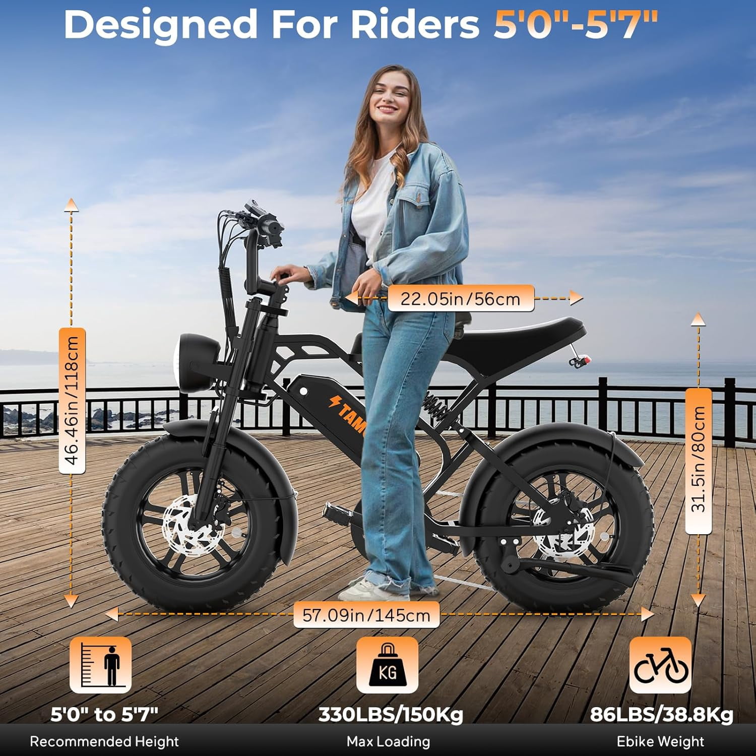 Tamobyke T16 Electric Bike for Adults,1000W 30mph 48V 15.6Ah Electric Bicycle,16" Fat Tire E-Mountain Bikes,Dual Hydraulic Brakes,Full Suspension,Fits Riders 5'0"-5'7",UL2849