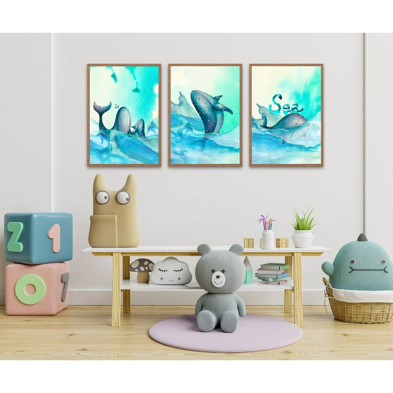 Wall Stickers, Modern Nordic Sea Whale, Triptych Living Room