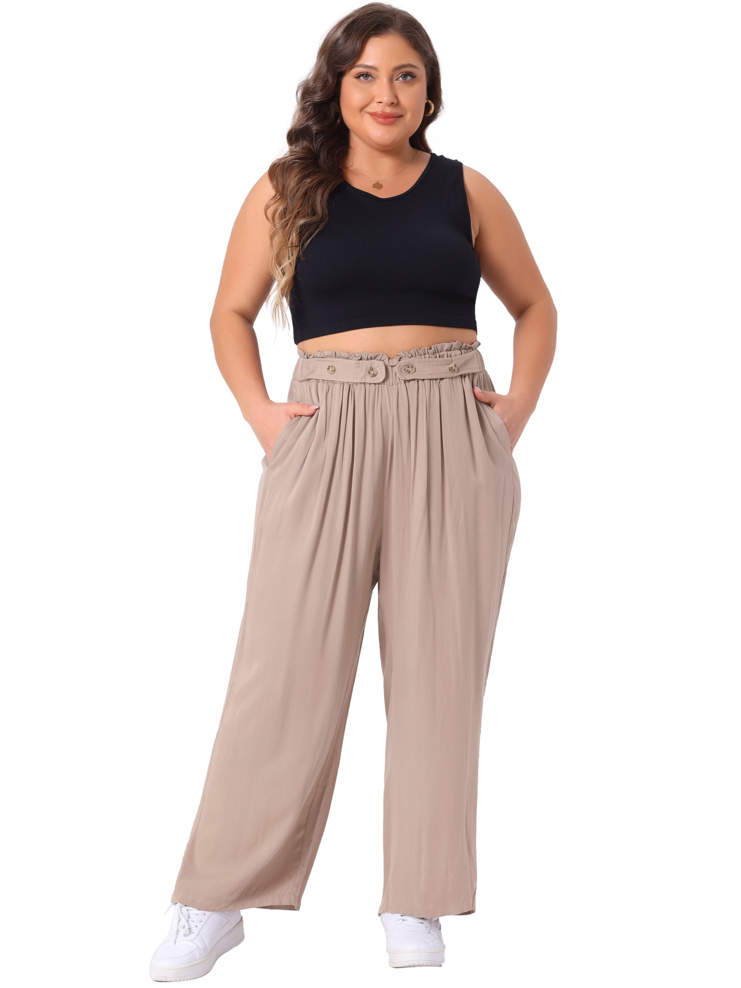 DARING DIVA Women's Plus Palazzo Stretchy High Waisted Wide Leg Pants 4X Khaki