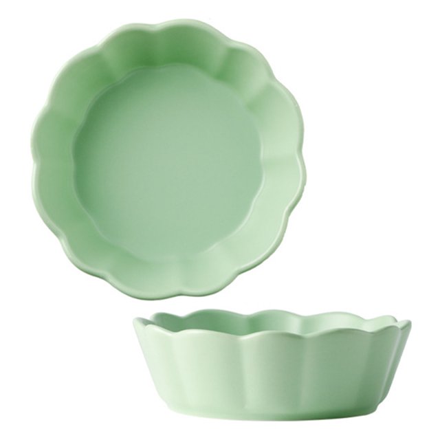 Qeeadeea Small Round Baking Dish Set Of 2, Colorful Ceramic Pie Pan, Round Ceramic Pie Plate-green-15x15x5cm, 16oz