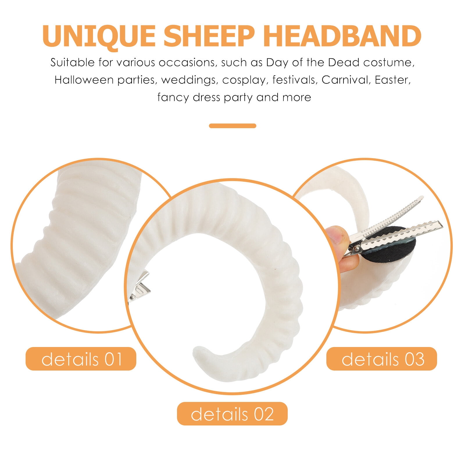 WASHWEPE Horns Hair Pins Sheep Horns Hairclip White 2Pcs 3.7X3.5X2.4In