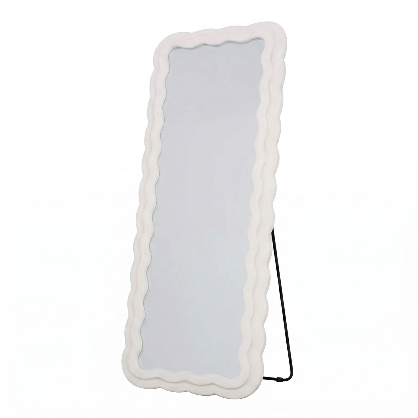 Gleamira 71"x32" Full Length Mirror Wavy Frame Arched Floor Mirror Flannel Wrapped Wooden Frame Hanging Leaning Mirror, White