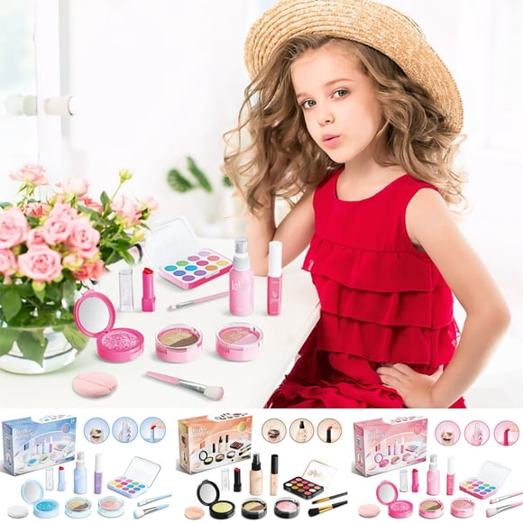 Jkkant Kids Makeup Kit, Pretend Play Cosmetic Set with 10PCS Accessories, Beauty Salon Role Play Toy for Girls, Birthday Gift, Non-Toxic & Washable