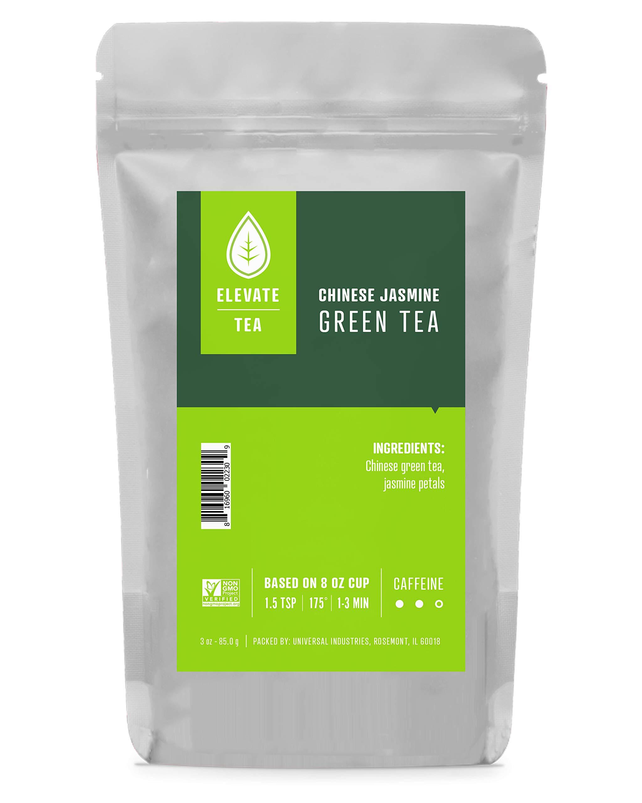 Elevate Tea CHINESE JASMINE GREEN TEA, Loose Leaf Tea Blend, 30 servings, 3 Ounce Pouch
