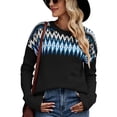 thumbnail image 1 of Vintage impreso suéter de punto suelta crewneck moda casual manga larga Plaid knit pullover para las mujeres, 1 of 8