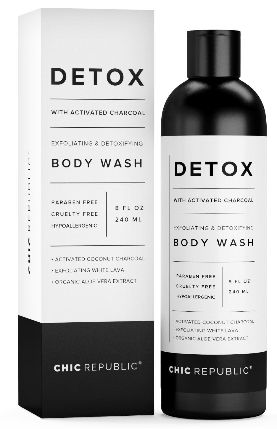 Exfoliating Body Wash with Activated Coconut Charcoal, Organic Body