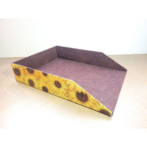 Letter Tray, Fabric-Covered Office or Work Desk Decor Paper Tray, Happy Sunflowers
