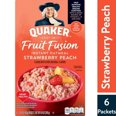 Quaker Fruit Fusion Strawberry Peach flavored Instant Oatmeal, Microwave Oatmeal, 8.4 oz, 6 Packets