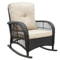 thumbnail image 4 of 3 Pieces Conversation Set, Outdoor Wicker Rocker Patio Bistro Set, Rocking Chair with Glass Top Side Table, 4 of 8